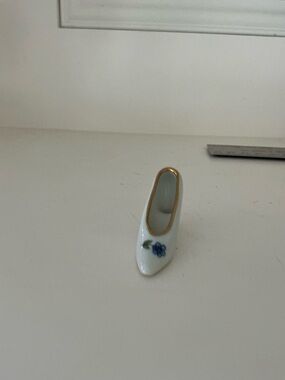 White Limoges Ceramic Decorative Shoe with Blue Floral Accent Limoges